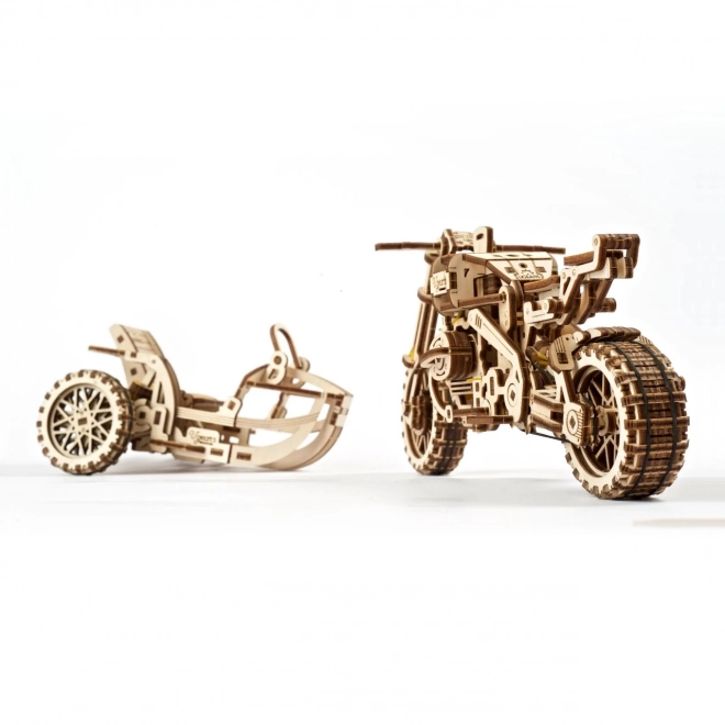 Ugears 3D Holzmechanisches Puzzle Scrambler Motorrad mit Sidecar