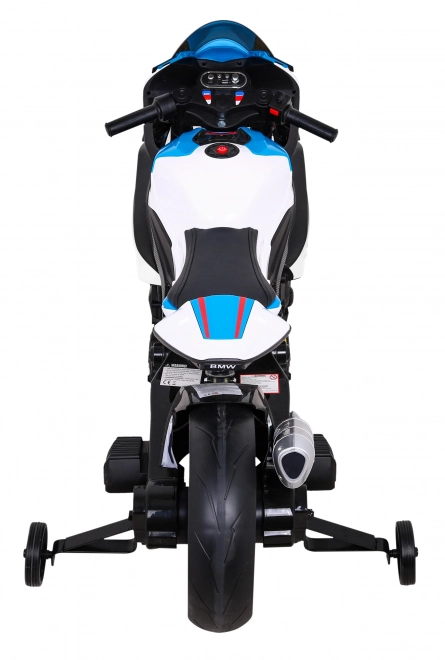 Kinder-Elektromotorrad BMW HP4 Weiß + Stützräder + sanfter Start + EVA + MP3 LED