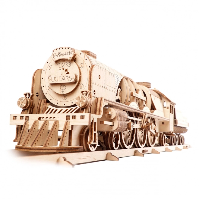 Ugears 3D Holzmechanisches Puzzle Dampflokomotive V-Express mit Tender