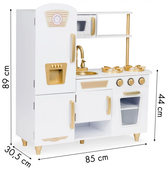 Große Holzküche für Kinder, weiß und gold, ECOTOYS