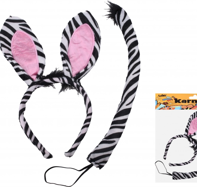 Karnevalset Zebra mit Haarreif und Schwanz