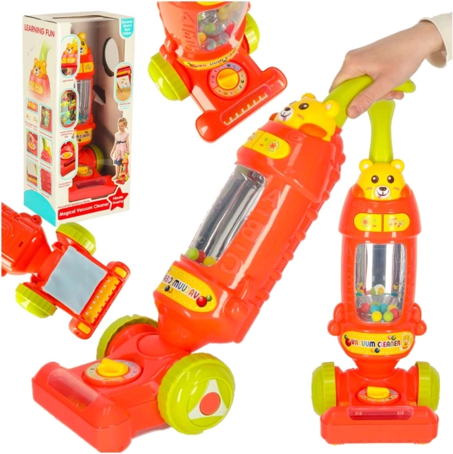 Interaktiver Kinder-Stielstaubsauger mit Geräuschen, himbeerfarben, 46 cm