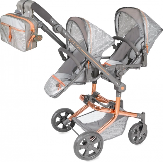 Faltbarer Puppenwagen für Zwillingspuppen mit Rucksack - CITY X