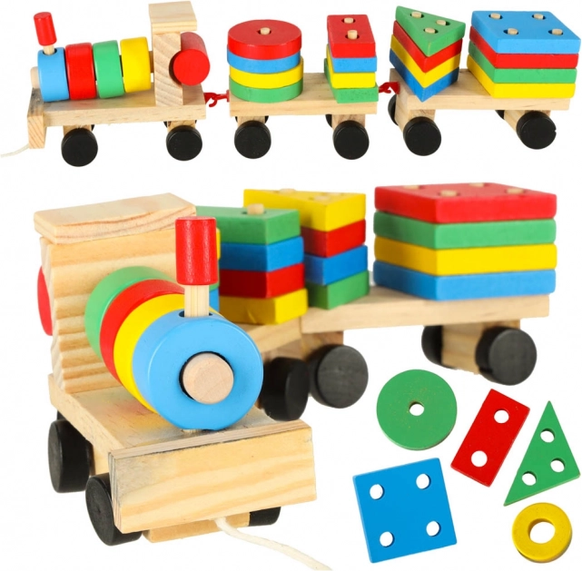 Holzeisenbahn mit Bausteinen und Sortierer 30 cm