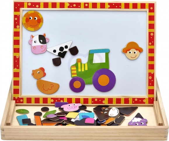 Beidseitige Holztafel Tooky Toy Bauernhof mit magnetischen Puzzles