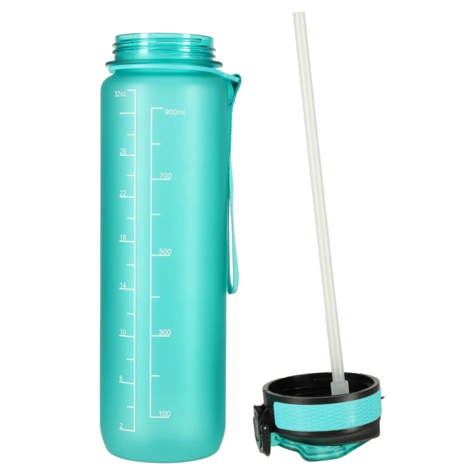 Rosa Wasserflasche mit Trinkhalm und Motivationsmarkierungen 1L – Grün