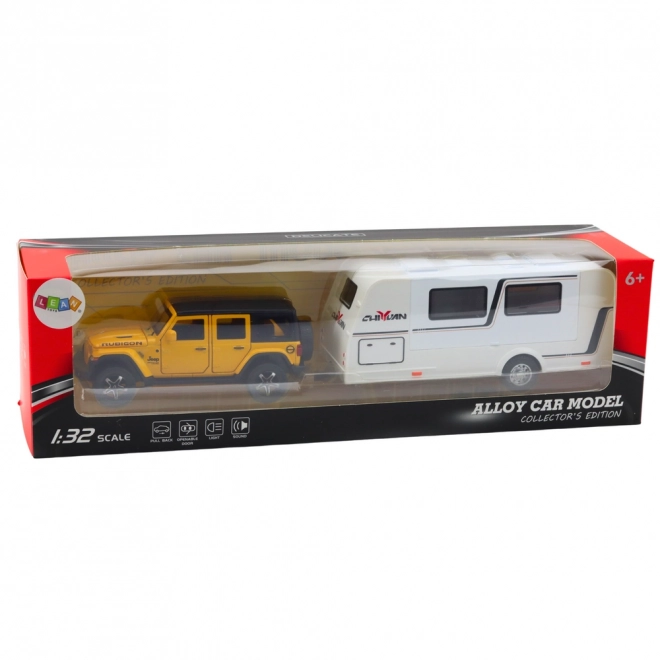 Gelbes Geländewagen-Set mit Wohnmobil 1:32