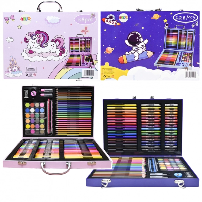 Künstler-Set in Rosa Koffer mit Einhorn - 128 Teile