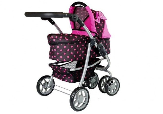 Puppenwagen 2 in 1 mit Tasche Schwarz-Pink