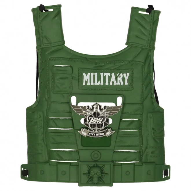 Militärset mit Weste, Gewehr und Fernglas