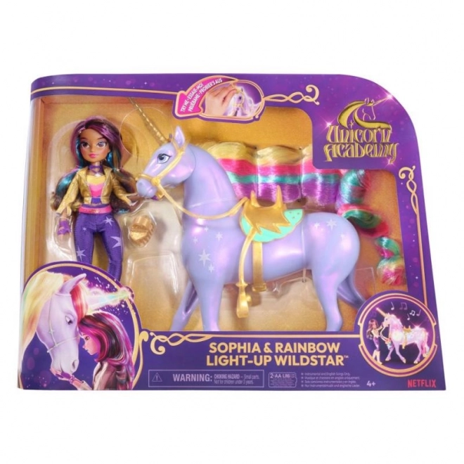 Unicorn Academy Leuchtendes Einhorn Wildstar mit Puppe Sophia 24cm