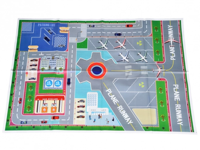 Großer Flughafen-Parkplatz-Set mit Flugzeug und Autos