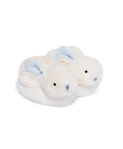 Doudou Geschenkset - Krabbelschuhe mit Rasseln Hase Blau 0-6 Monate