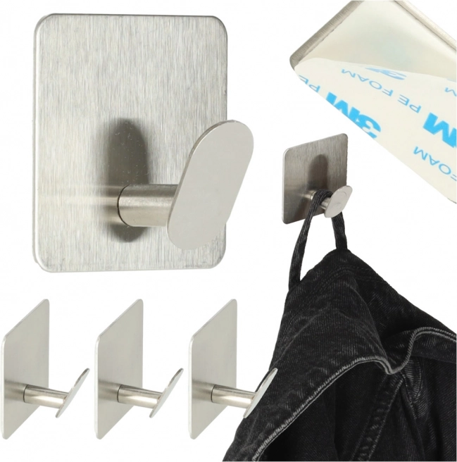 Set mit 4 selbstklebenden Metallhaken für die Wand