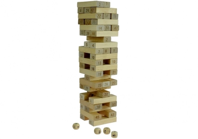 Jenga Spiel aus Holz mit Zahlen