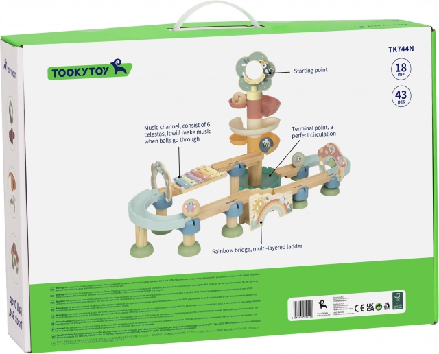 Holz-Kugelbahn mit Xylophon Tooky Toy 44 Stk.