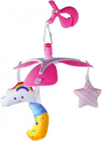 Rosa Mobile für das Kinderbett mit Musik und Clip
