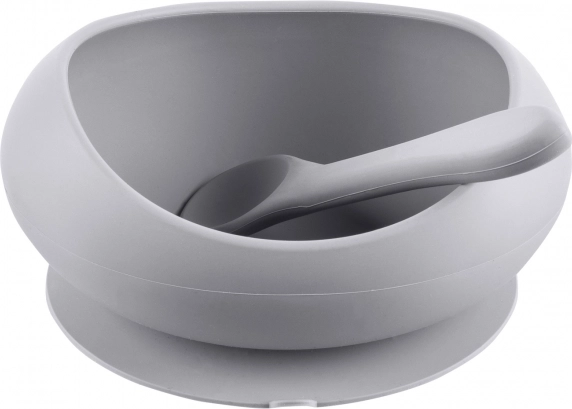 Silikonschüssel mit erhöhtem Rand und Saugnapf, Dove Grey