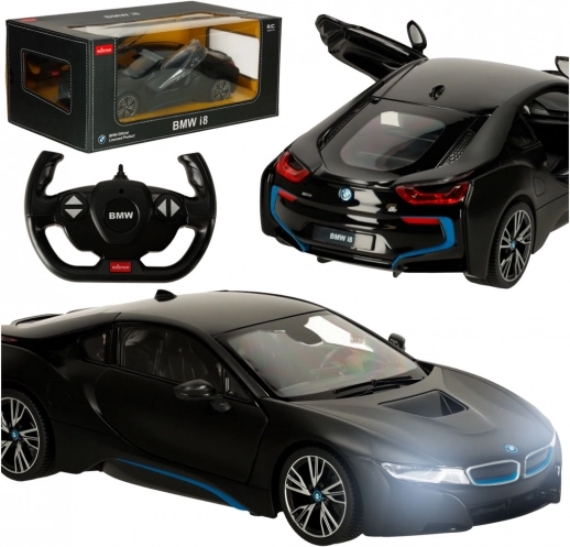 Rastar 71010 BMW i8 ferngesteuertes Auto 1:14 mit öffnenden Türen schwarz