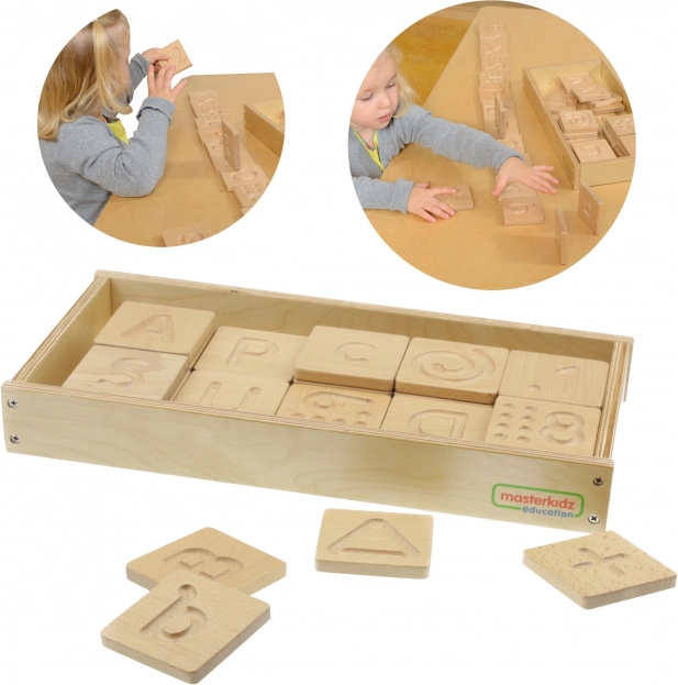 Masterkidz Holzsensorikspielzeug Buchstaben, Zahlen und Formen erkennen