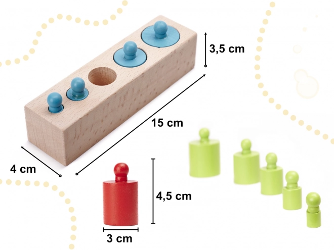 Montessori Zylinder aus Holz – Bunte Gewichtsstücke