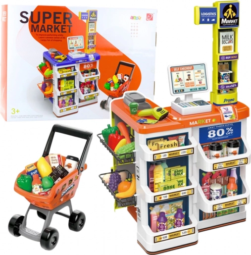 Kinderladen mit Kasse und Wagen – Supermarkt-Set 60 Teile