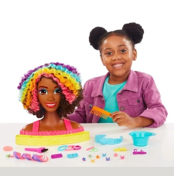 Barbie Styling Kopf Neon Regenbogen Locken