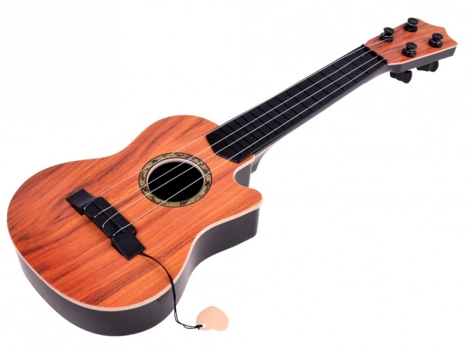 Kindergitarre mit 4 Saiten und Plektrum – dunkelbraun