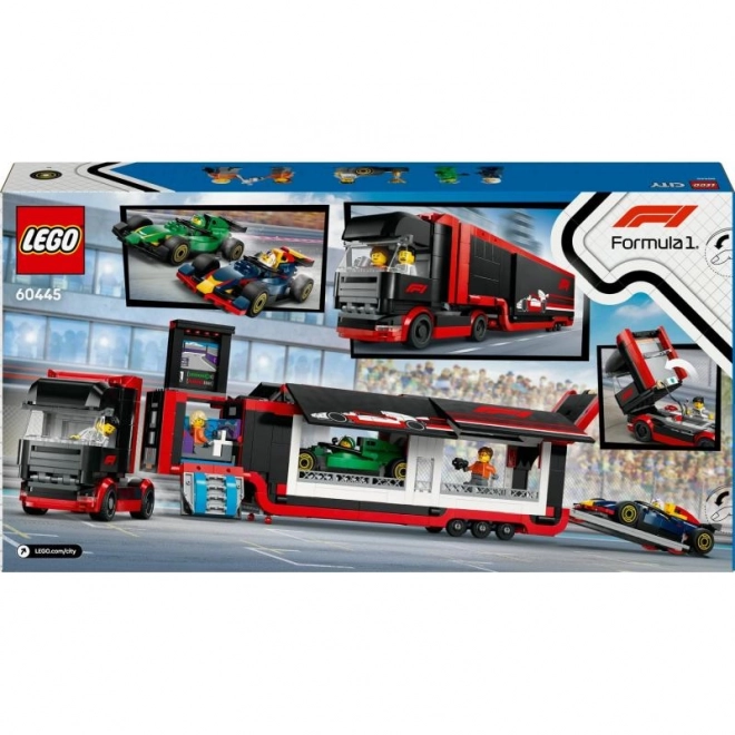 Lego City F1 Truck mit RB20 und AMR24 Rennwagen