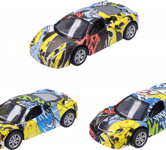 Metallauto mit Graffiti, 9 cm, Rückziehmotor
