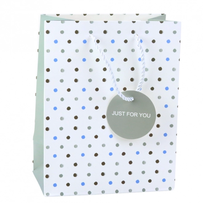 Geschenktasche mit Punkten und dem Aufdruck Just For You