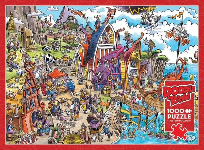 Cobble Hill Puzzle DoodleTown: Wikinger-Dorf 1000 Teile