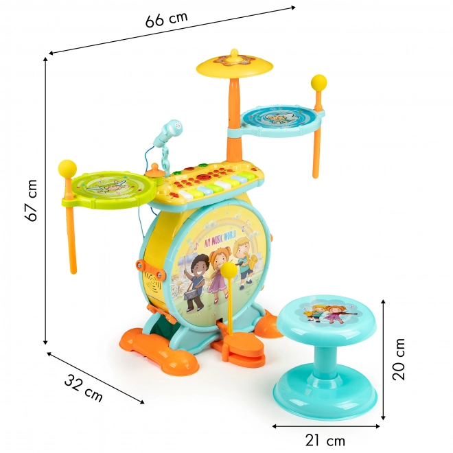 Kinder Schlagzeug und Tasteninstrumente 2-in-1 mit Mikrofon und LED