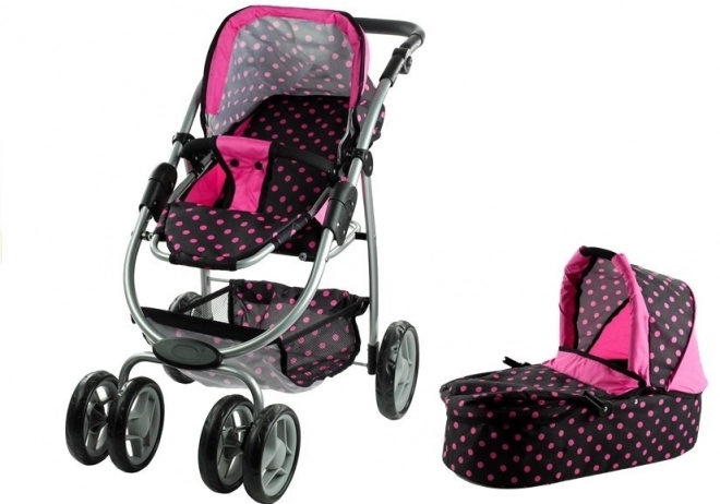 Mädchen Puppenwagen 2 in 1 Alice schwarz mit rosa Punkten