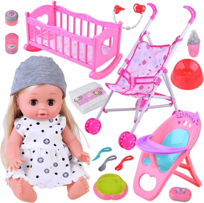 Interaktive Puppe mit Kinderwagen und Hochstuhl