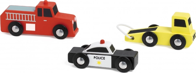 Classic World Holzautos Polizei Feuerwehr Abschleppwagen Set 3 Stk.