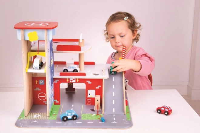 Bigjigs Toys Parkgarage mit Hubschrauberlandeplatz