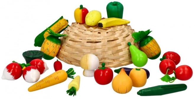 Holzspielzeug Obst und Gemüse im Korb
