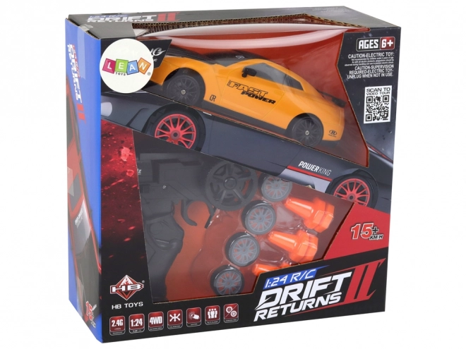 Ferngesteuerter Sportwagen R/C 1:24 mit austauschbaren Rädern – Gelb