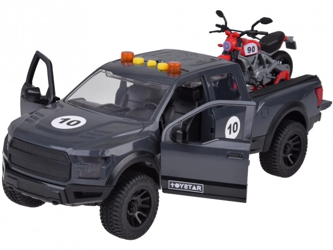 Kinder Pickup mit Motorrad und Lichteffekten