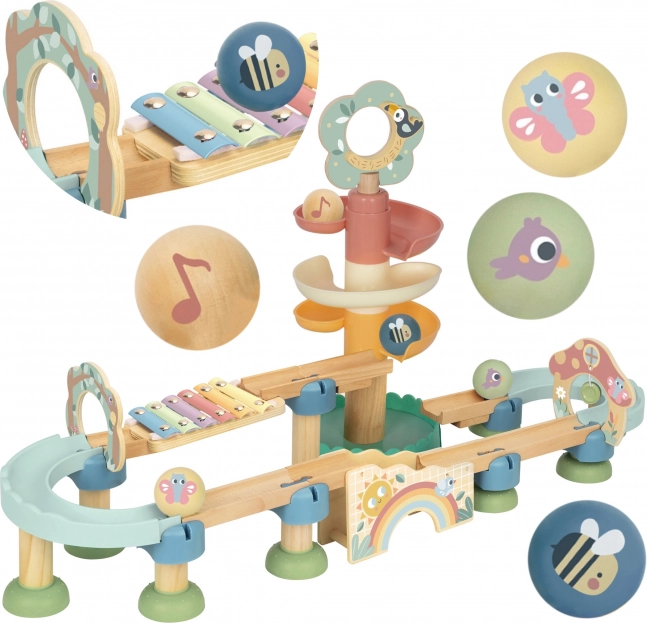 Holz-Kugelbahn mit Xylophon Tooky Toy 44 Stk.
