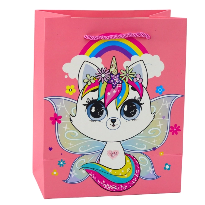 Geschenktasche Katzen rosa mit Glitzer