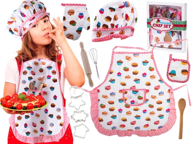 Kinderküchenset mit Mütze, Schürze und Utensilien