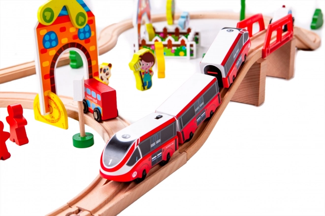 Holzeisenbahn-Set mit Batterie Ecotoys