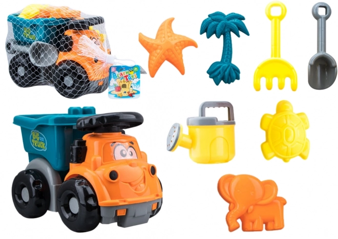 Sandspielzeug Set LKW Förmchen Gießkanne Orange