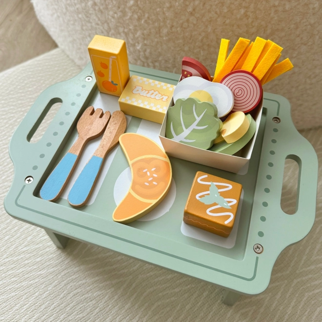 Woopie Green Frühstücksset mit Tablett und Holzzubehör Pastell