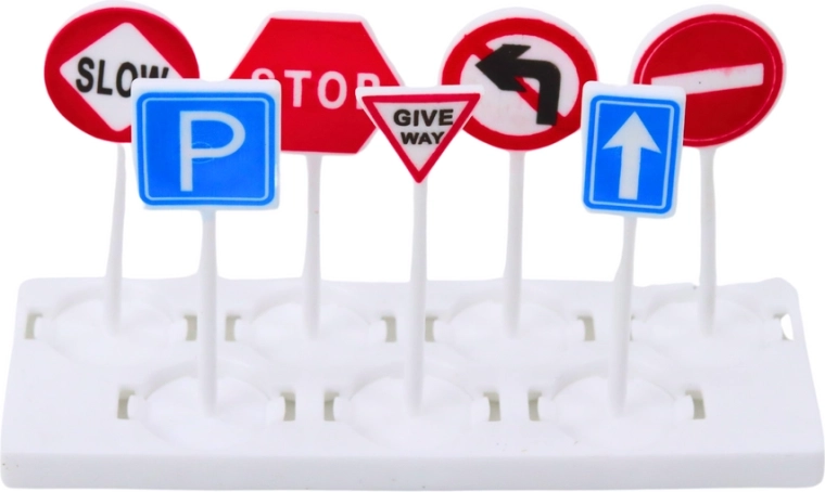 Polizeiset mit Autos und Verkehrsschildern