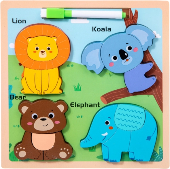 Holzpuzzle Tiere mit Zeichentafel