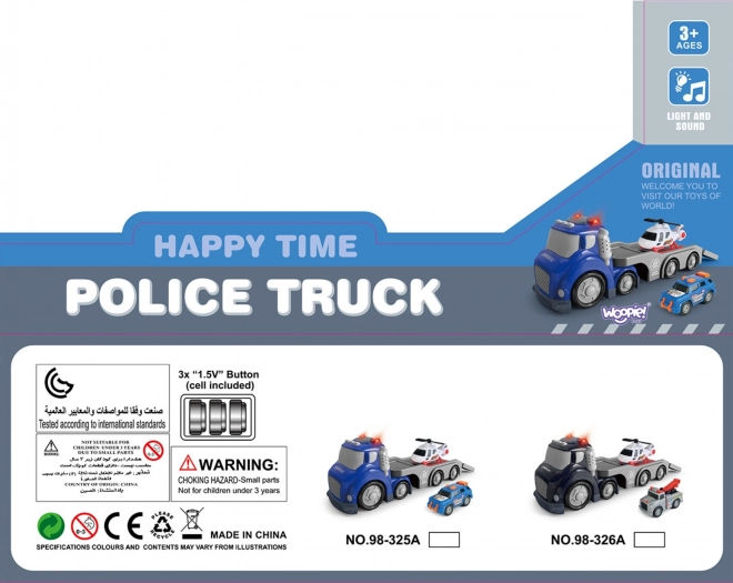 Woopie Blauer Polizeianhänger City Truck mit Licht- und Soundeffekten