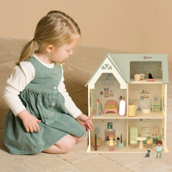 Großes Holzpuppenhaus mit Möbeln